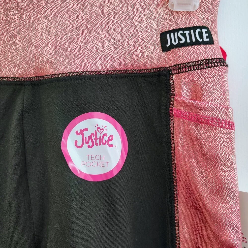 Justice girls side shine leggings in pink and black (size L)